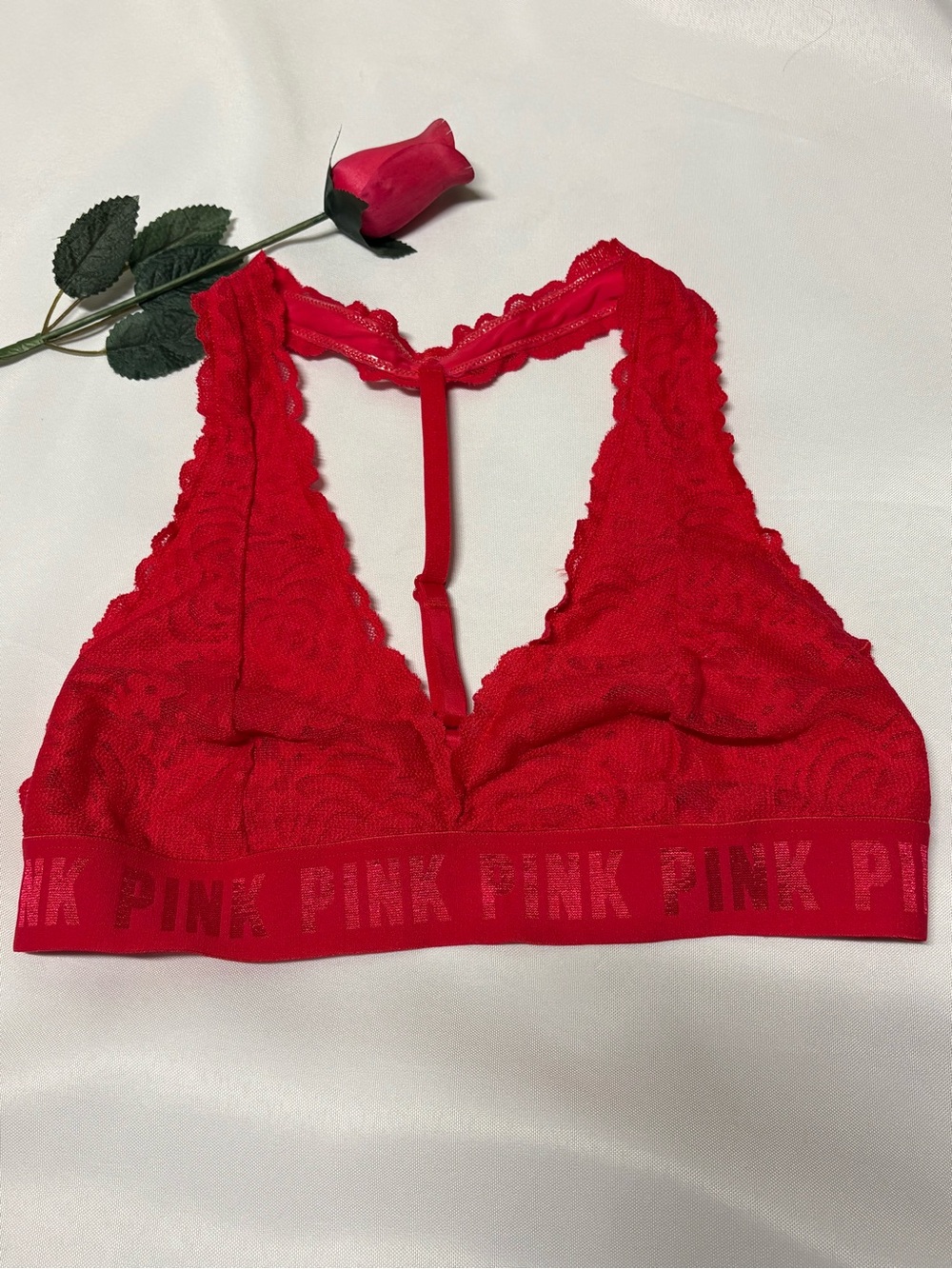 PINK Victoria's Secret Red Lace Racerback Bralette